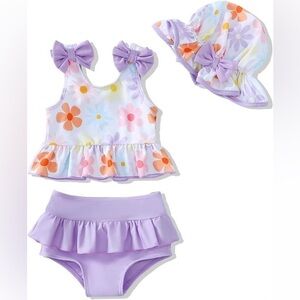 NWT Infant Summer Tankini Swimsuit, Girl, 12-18M, Purple Daisy